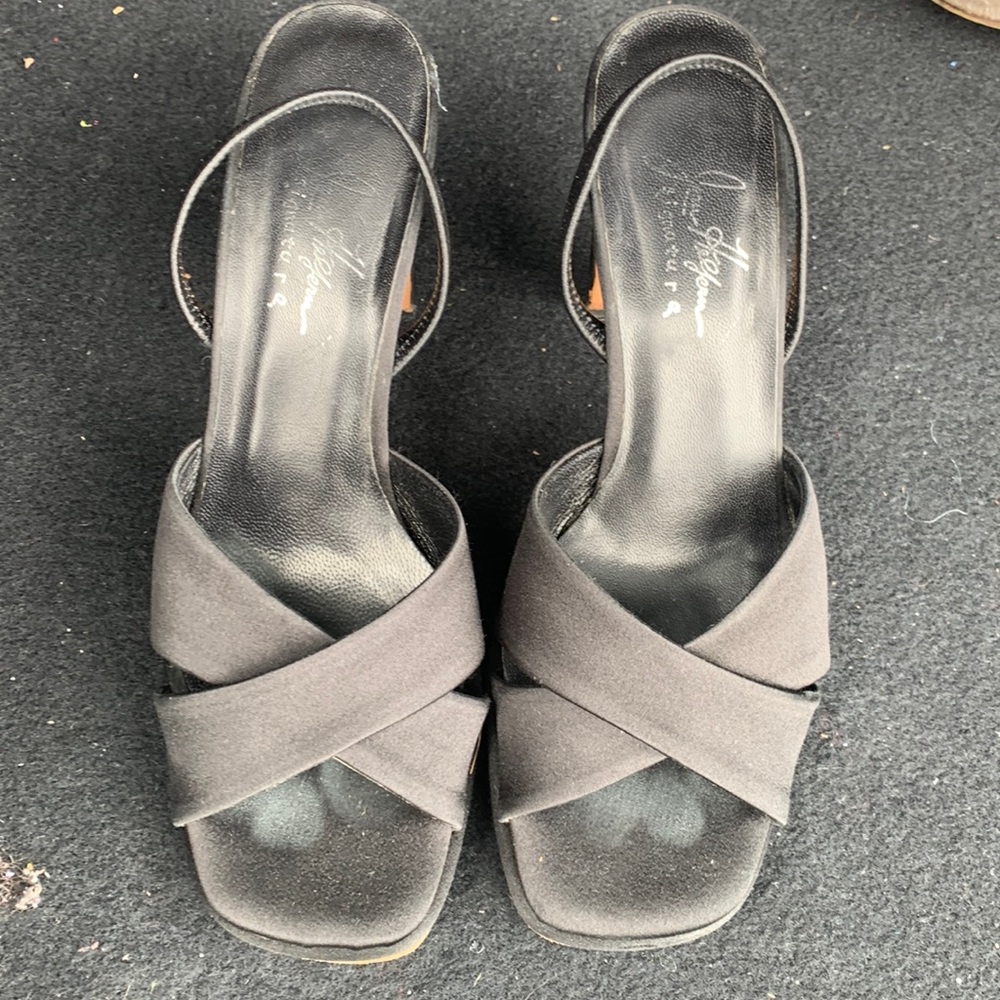 Joan Helpern Signature satin black dress heels.